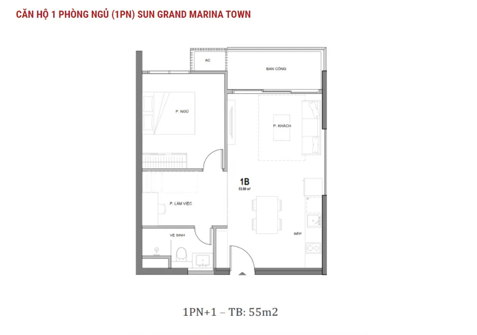 Căn hộ 1 phòng ngủ Sun Grand Marina Town Hạ Long