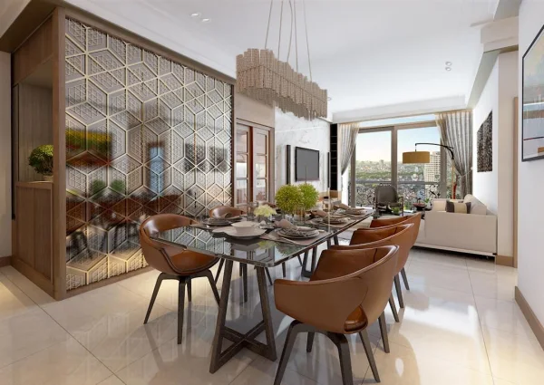 Phòng khách điển hình nhà mẫu dự án Hanoi Aqua Central