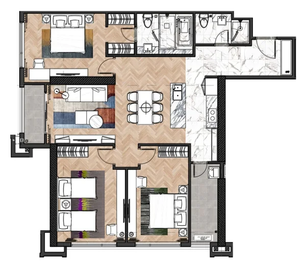 Mặt bằng chi tiết căn hộ 3 phòng ngủ tại dự án King Palace