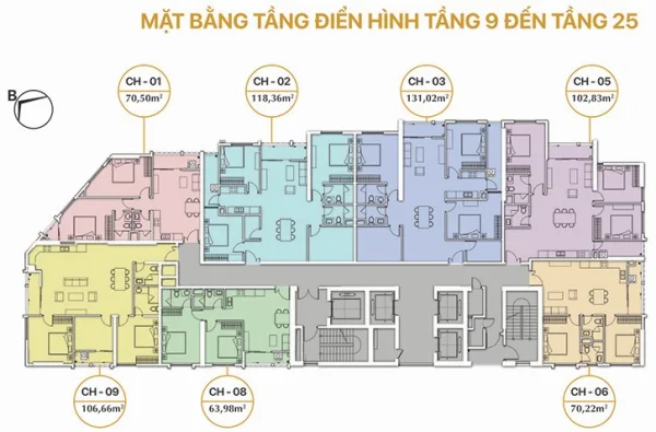 Mặt bằng tầng điển hình căn hộ Luxury Park Views Cầu Giấy