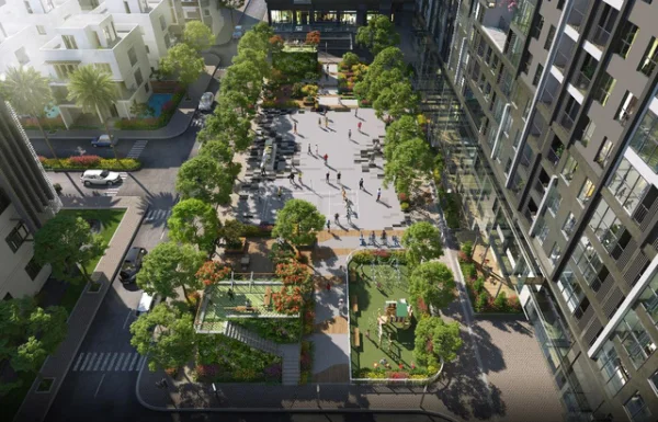 Phối cảnh trường học và khuôn viên xanh giải trí tại dự án Mipec Rubik 360