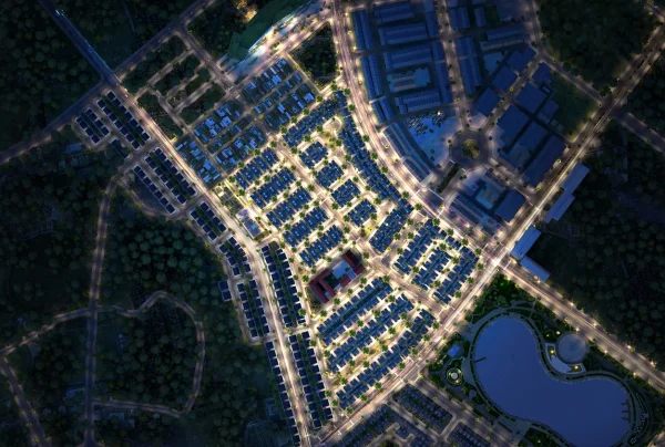 Phối cảnh tiểu khu biệt thự An Vượng Villas Hà Nội buổi đêm