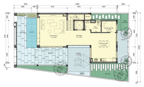Mặt bằng tầng điển hình (tầng 1) căn biệt thự tiểu khu An Vượng Villas