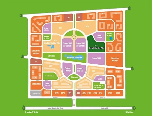 Khu biệt thự Hoa Viên nằm tại vị trí BT4 của dự án khu đô thị Ðặng Xá II