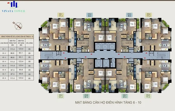 Mặt bằng căn hộ điển hình tầng 6 – 10 tại dự án Vinata Tower